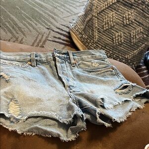 Distressed Light Blue Denim Shorts